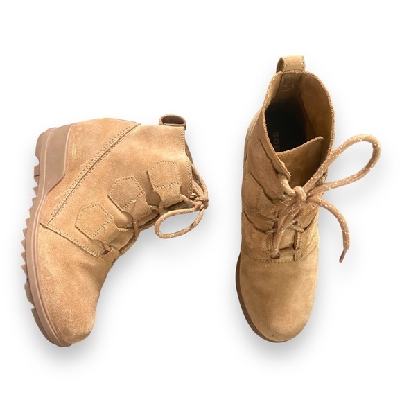 Sorel Evie Women’s Camel Brown Suede Leather Lace Up Boots Sz 7.5 - Picture 1 of 5